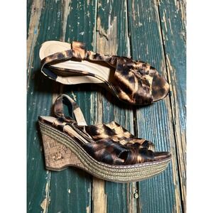 Naturalizer Lulianna Leopard Print Cork Wedge Espadrille Sandals Brown Womens 9M